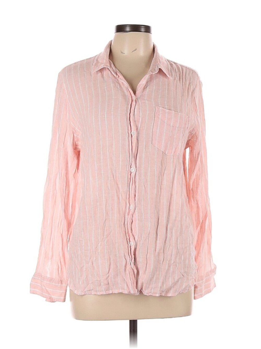 Rails Pink and white striped Long sleeve linen button-down shirt L